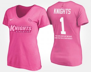 Women's UCF Knights Name and Number Pink #1 No.1 Short Sleeve With Message T-Shirt 245819-884